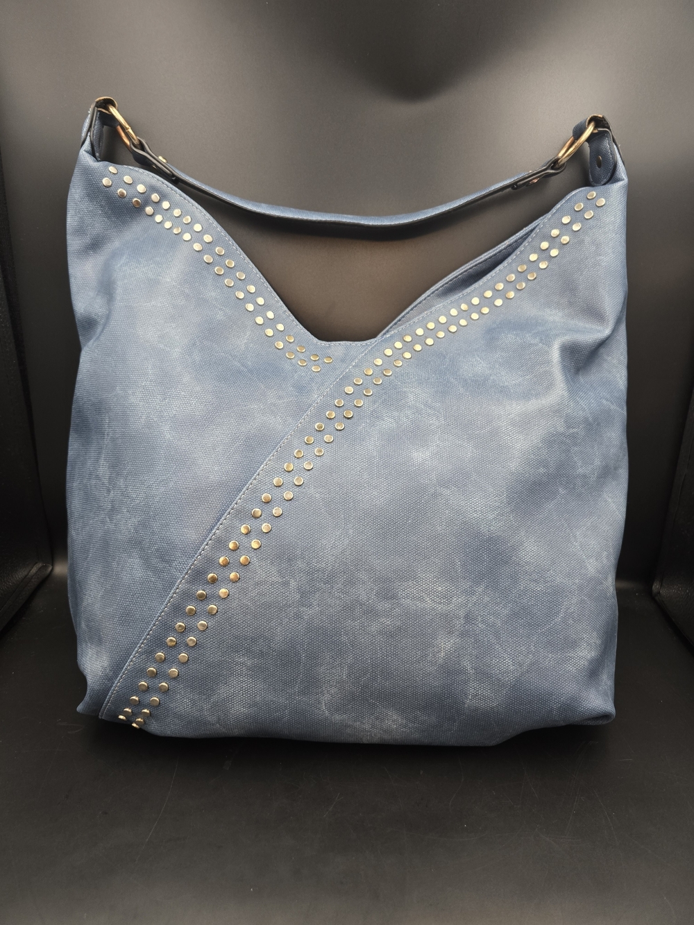 Blue Studded Slouch Shoulder Bag